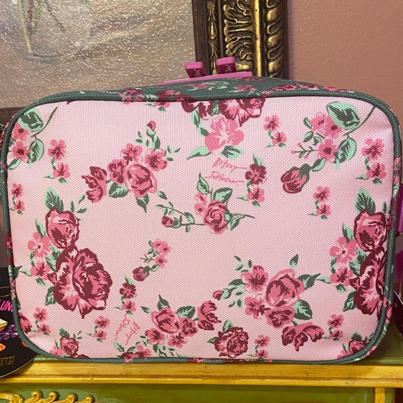 Betsey Johnson NWT Pink and Green Floral 6 Pack Cooler Lunch Bag Crossbody - Picture 7 of 7